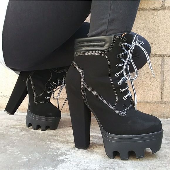 Black Construction Platform Booties - Picture 1 of 2